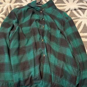 American Eagle Outfitters Green and Black Plaid Button Down Shirt